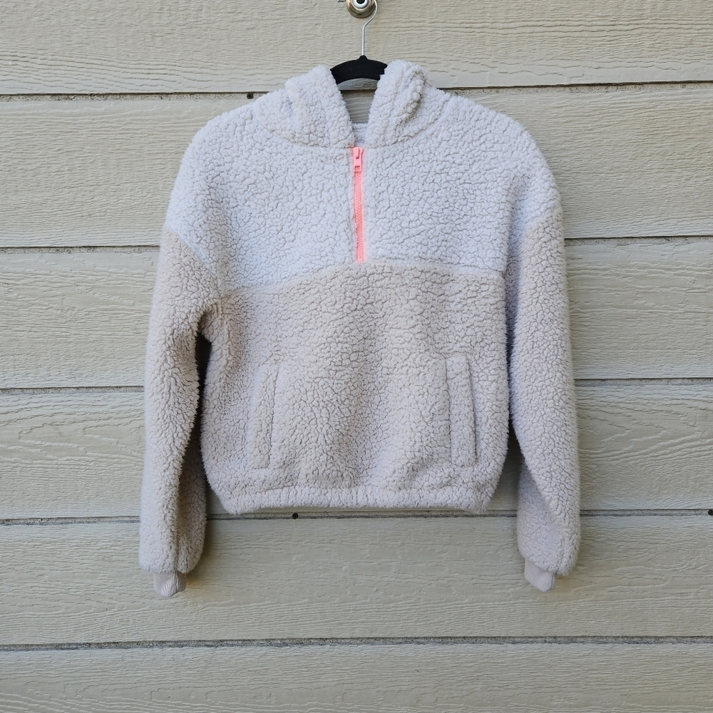 American Eagle colorblock cream tan sherpa quarter zip hoodie small